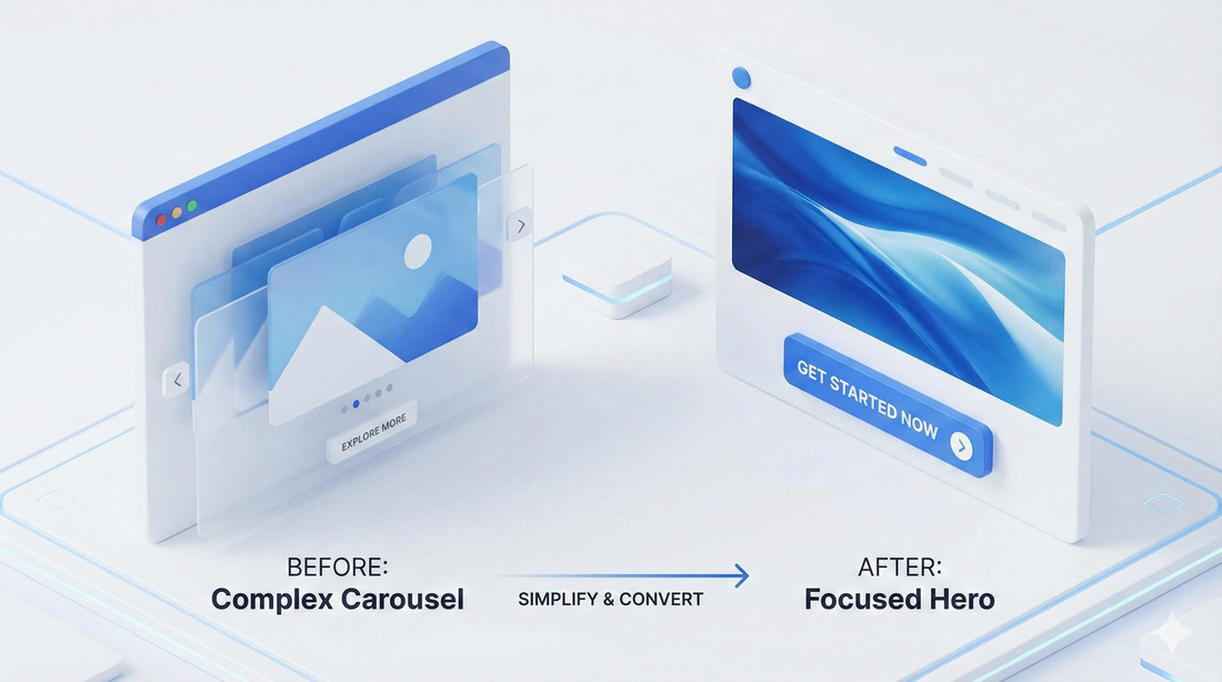 השוואה בין סליידר מתחלף לא יעיל לבאנר סטטי ממוקד להגדלת המרות באתר.